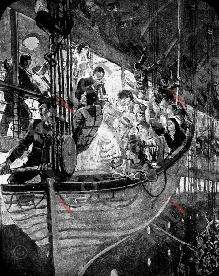 Rettungsboot an der RMS Titanic | Lifeboat on the RMS Titanic - Foto simon-titanic-196-038-sw.jpg | foticon.de - Bilddatenbank für Motive aus Geschichte und Kultur